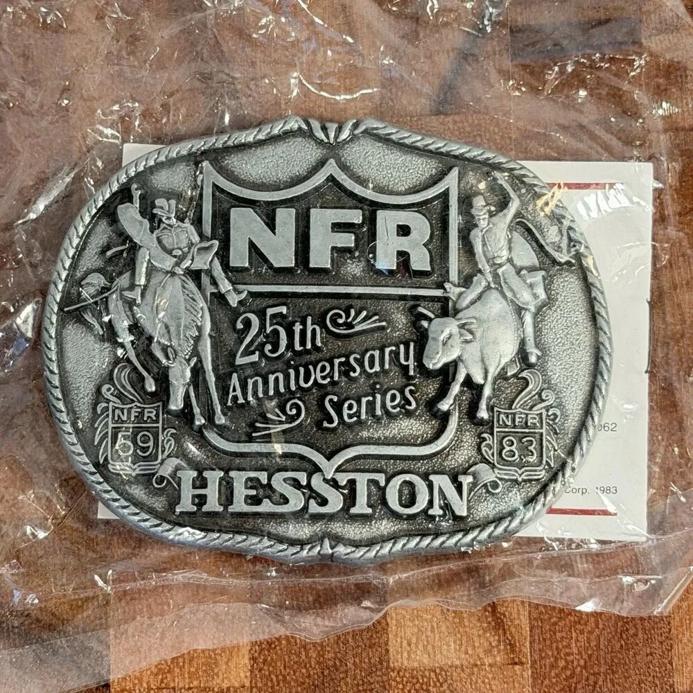 Vtg 1983 NFR Belt Buckle National Finals Rodeo Hesston 25th Anniversary Sealed